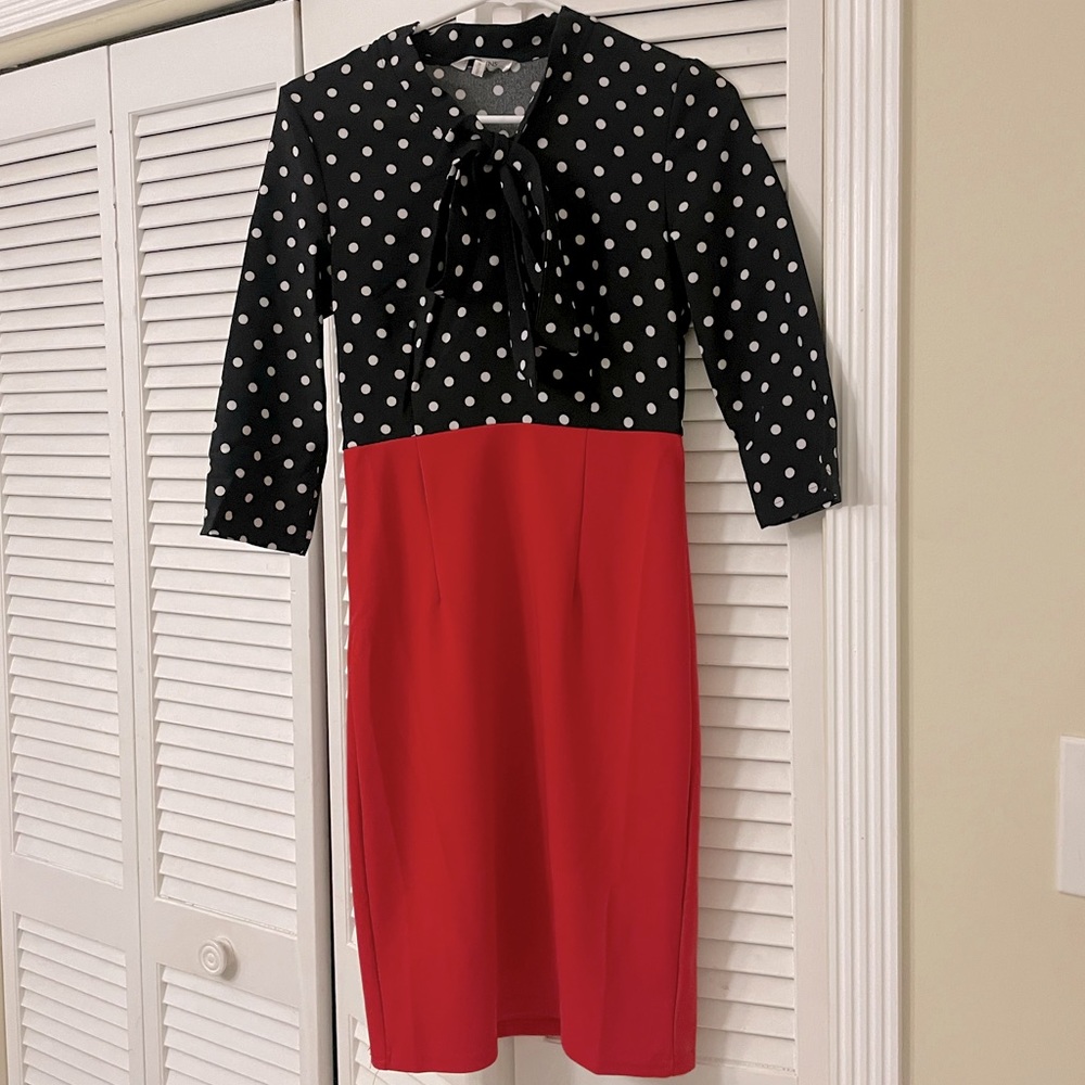 Women’s Polka Dot Long Sleeve Elegant Office Dress